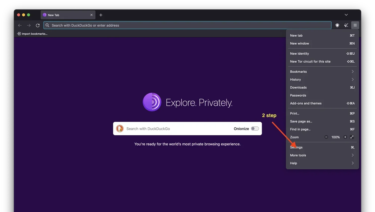 Tor Browser security settings — step 2 set security level to safest mode